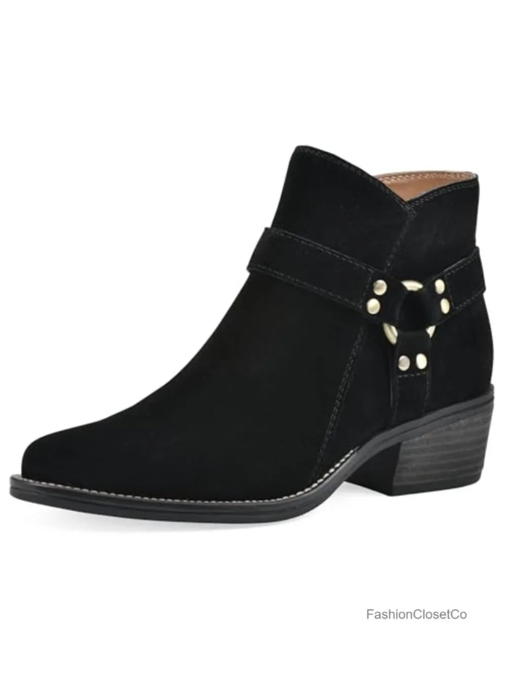 Western Ankle Boots with Harness Detail Inside Zipper Leather